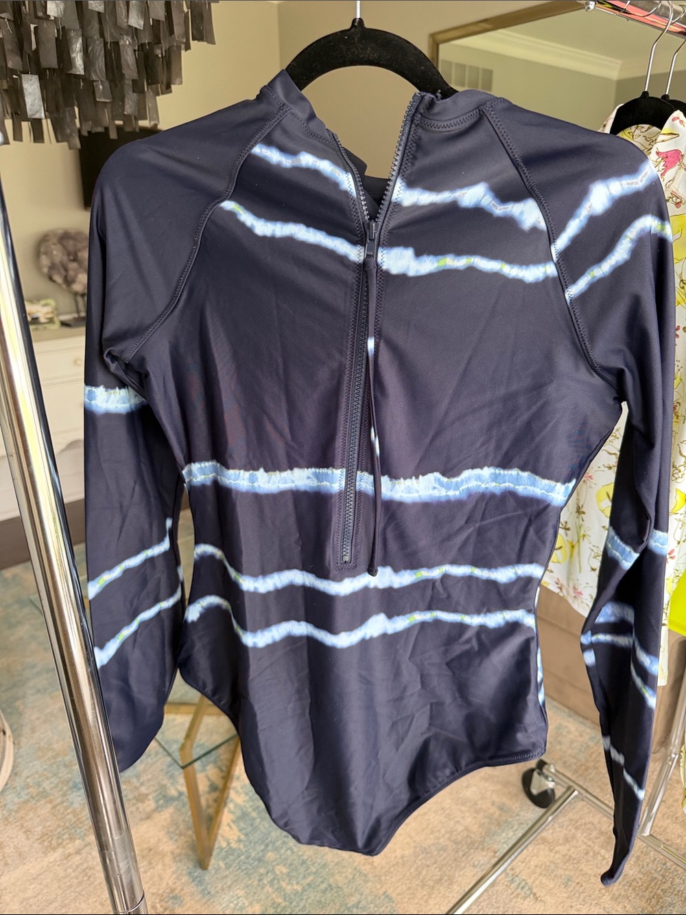The Upside Navy and Light Blue Striped Long-Sleeve Rash Guard